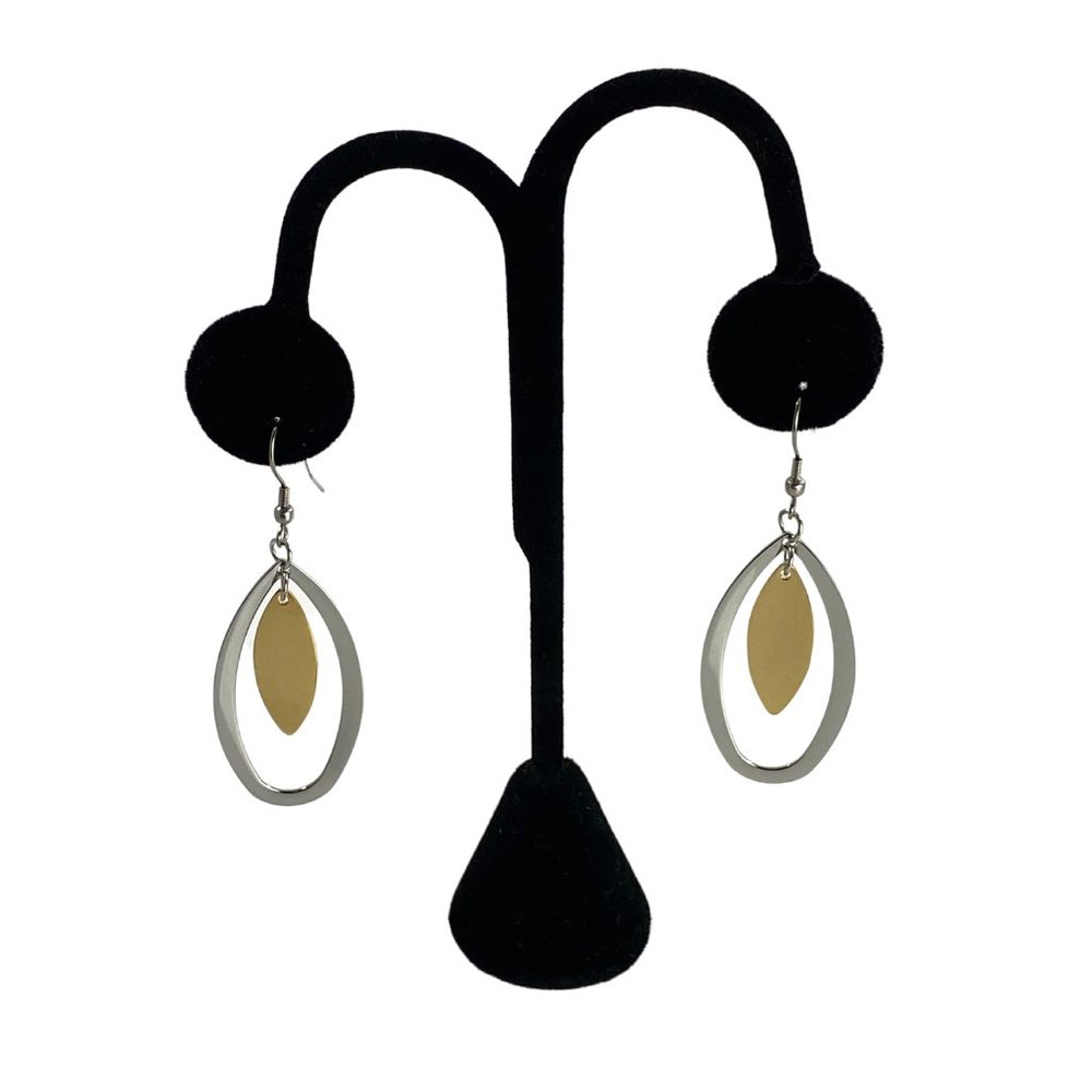 Stainless Steel Oval Drop Earrings Long Dangle - Picture 2 of 3